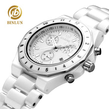 Load image into Gallery viewer, BINLUN Pure White Ceramic Women Quartz Watches Seconds Timer Auto Date Female Sports Watch Waterproof Swimming Lady Wrist Watch