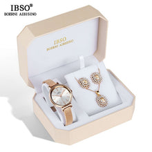 Load image into Gallery viewer, IBSO Brand Women Crystal Design Watch Set Female Jewelry Set Fashion Creative Quartz Watch Earring Necklace Set Lady's Gift