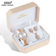 Load image into Gallery viewer, IBSO Brand Women Crystal Design Watch Set Female Jewelry Set Fashion Creative Quartz Watch Earring Necklace Set Lady's Gift