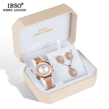 Load image into Gallery viewer, IBSO Brand Women Crystal Design Watch Set Female Jewelry Set Fashion Creative Quartz Watch Earring Necklace Set Lady's Gift