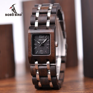 BOBO BIRD montre femme Wooden Women's Watches Top Fashion Square Dial Watch Collection for Ladies Stainless Steel Wristwatch S03