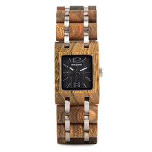 Load image into Gallery viewer, BOBO BIRD montre femme Wooden Women&#39;s Watches Top Fashion Square Dial Watch Collection for Ladies Stainless Steel Wristwatch S03