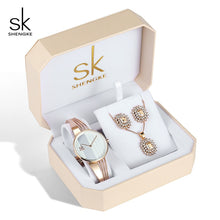 Load image into Gallery viewer, Shengke Rose Gold Watches Women Set Luxury Crystal Earrings Necklace Watches Set 2019 SK Ladies Quartz Watch Gifts For Women