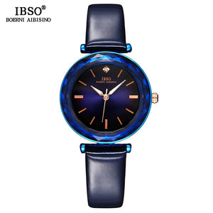 IBSO Brand Luxury Women Crystal Watches Fashion Cut Glass Design Wrist Watch For Female Leather Quartz Watch Montre Femme