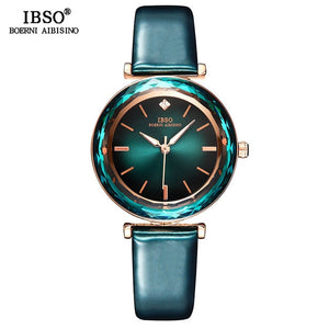 IBSO Brand Luxury Women Crystal Watches Fashion Cut Glass Design Wrist Watch For Female Leather Quartz Watch Montre Femme