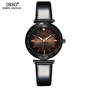 IBSO Brand Luxury Women Crystal Watches Fashion Cut Glass Design Wrist Watch For Female Leather Quartz Watch Montre Femme