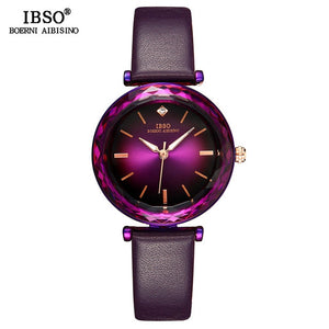 IBSO Brand Luxury Women Crystal Watches Fashion Cut Glass Design Wrist Watch For Female Leather Quartz Watch Montre Femme