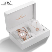 Load image into Gallery viewer, IBSO Brand Women Crystal Design Watch Bracelet Necklace Set Female Jewelry Set Fashion Creative Quartz Watch Lady's Gift