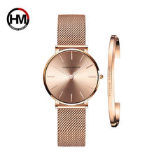 Load image into Gallery viewer, Women Watch 1 set Bracelet Japan Quartz Movement Simple Waterproof Rose Gold Stainless Steel Mesh Ladies watch relogio feminino