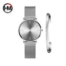 Load image into Gallery viewer, Women Watch 1 set Bracelet Japan Quartz Movement Simple Waterproof Rose Gold Stainless Steel Mesh Ladies watch relogio feminino