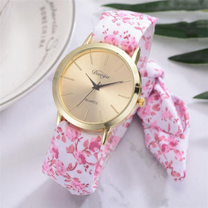 Fashion Women's Flower Star Bow Wristwatch Scarf Band Party Casual Watch relogio feminino Montre Femme Women Gift 328